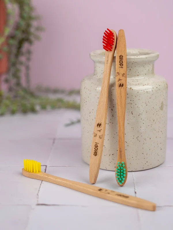 Brosses à dents en bois de charme pour enfant - ehop ! brosses à dents en bois enfant